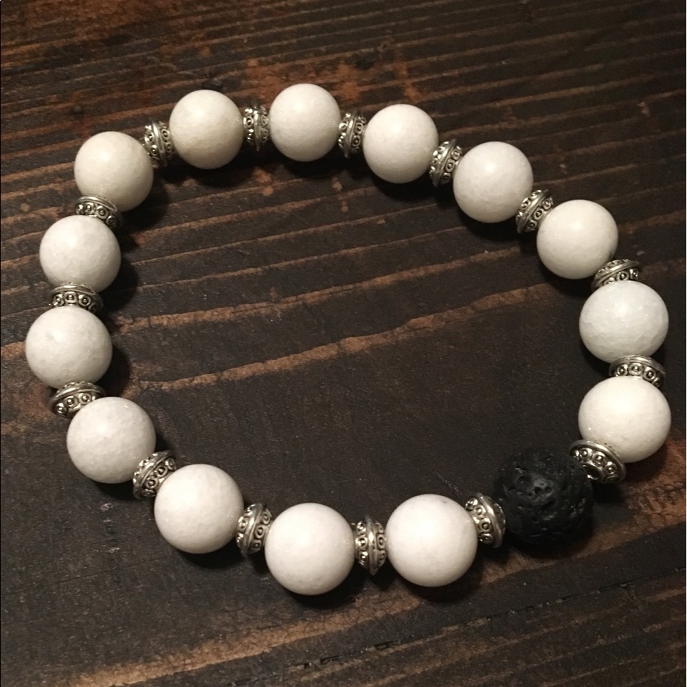 Jade and lava bead silver bracelet